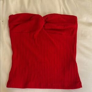 Red Strapless Twist-Front Top